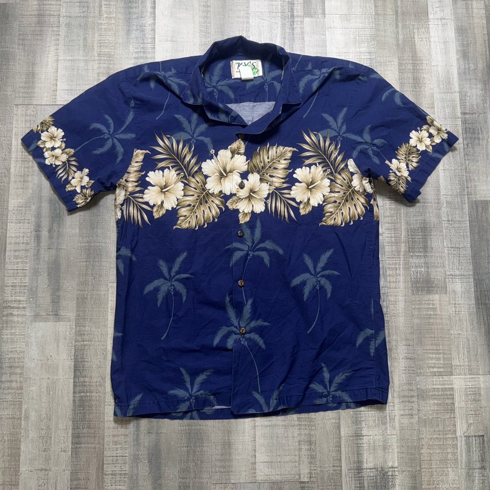 KY's Hawaii Made Blue Floral Button Up Hawaiian Shirt  Men's size M
